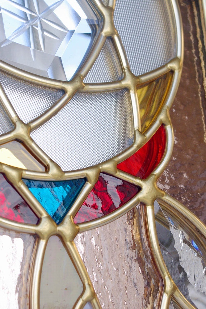 ステンドグラス 壁掛け ドリーム・キャッチャー フレーム：ブラウン