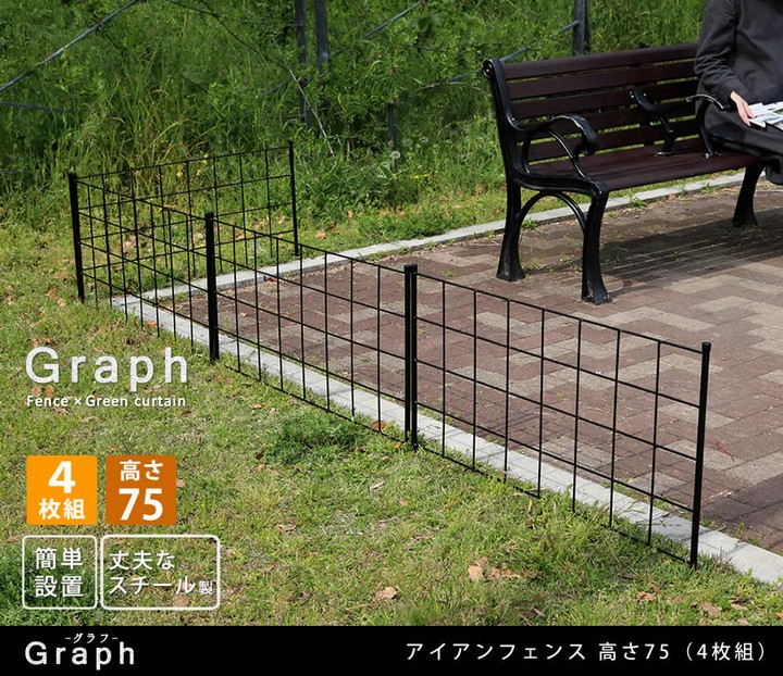 木枠アイアンフェンス　大 アイアンフェンス 高さ75cm グラフ 4枚組 (IF-GR021-4P-BLK) ※北海道