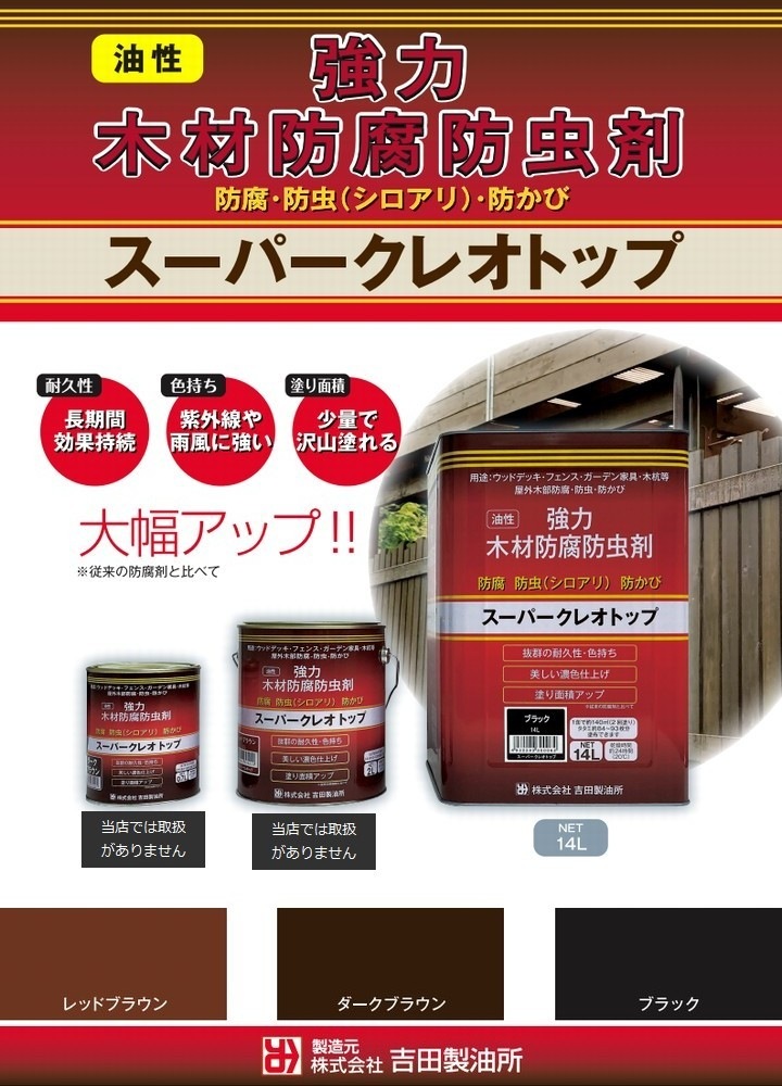 塗料 屋外木材 防腐剤 スーパークレオトップ 14L [レッドブラウン
