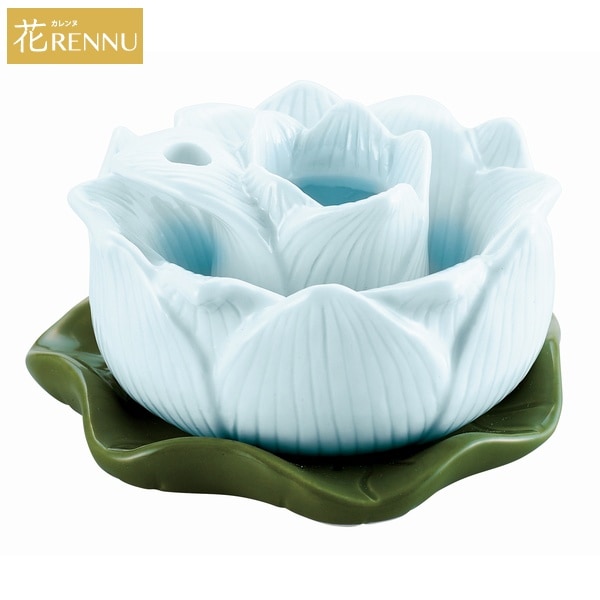 香炉（蓮の花）ブルー (P25-0764-BL) [カレンヌ 花RENNU 磁器 墓花