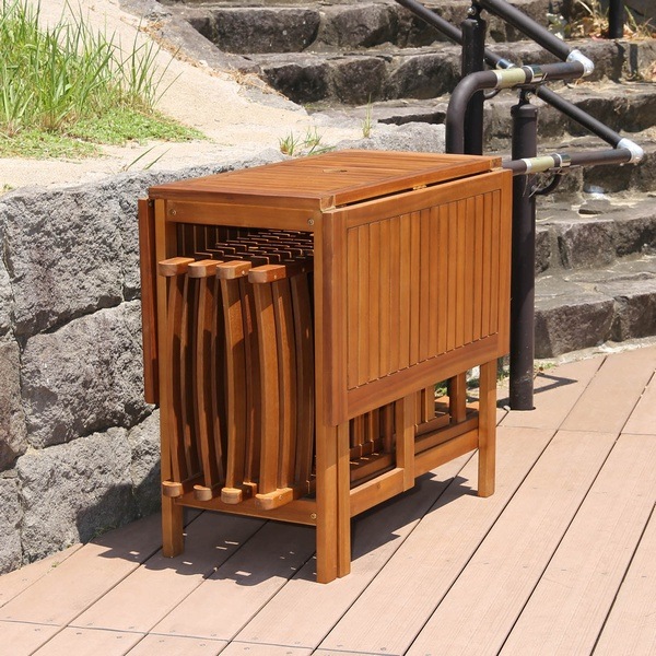 木製折りたたみテーブルセット　アカシア ガーデンテーブル5点セット 天然木 アカシア 折り畳み [バタフライ