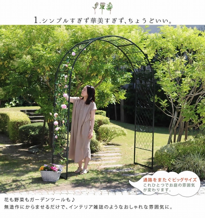 ガーデンアーチ 幅179cm 大型 ワイドアイアンアーチ (IA-ED001GRN