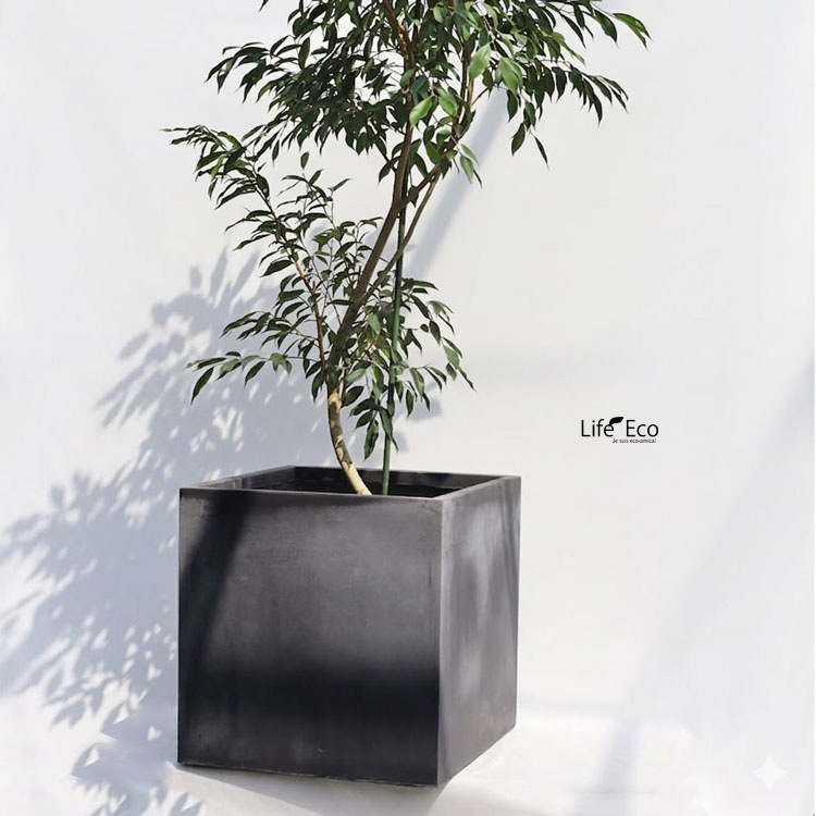 植木鉢【一点物】軽量 ファイバークレイ製 キューブポット グレー＋ダークグレー（斑） □50cm×H51cm（17号）B【送料F】