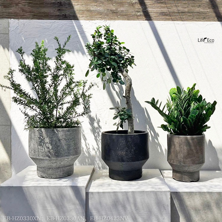 植木鉢 テラコッタ製 ハウズ（HOUZ） ラウンド アンティークブラウン（ブラック・黒） / φ25cm×H23cm（8号）【送料E】