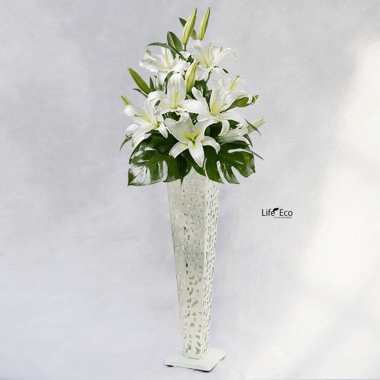 柄抜デザインスタンド（フラワースタンド・花台・演台） アイアン スクエア 角型 ホワイト（白） 048545 (□23cm×H120cm) 【送料F】