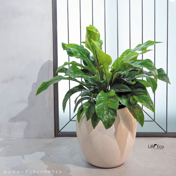 植木鉢 軽量大型 FRP製 ルノ ジャー アンティークホワイト（白） / φ36cm×H35cm（12号）【送料E】