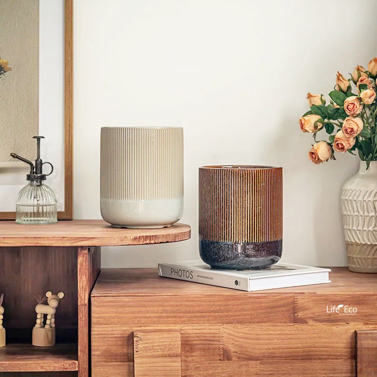 鉢カバー（花器） 釉薬陶器製インテリアポット ノルダ（NORDA） アイボリー（クリーム） φ15cm×H18.6cm（5号）【送料無料】