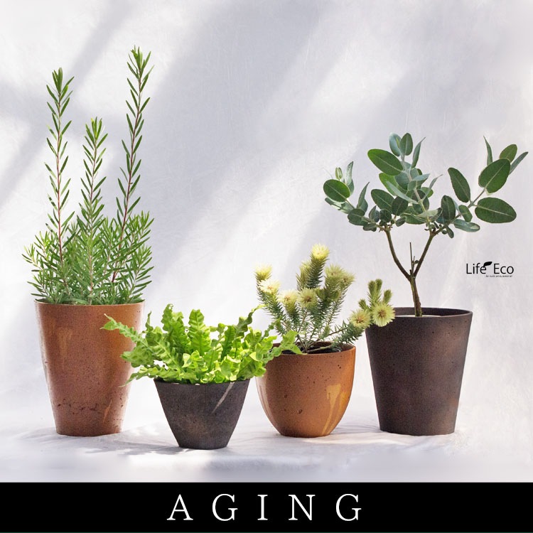 植木鉢 軽量コンクリート製 エイジング コニック ブラウン（茶） / φ24cm×H26cm（8号）【送料D】