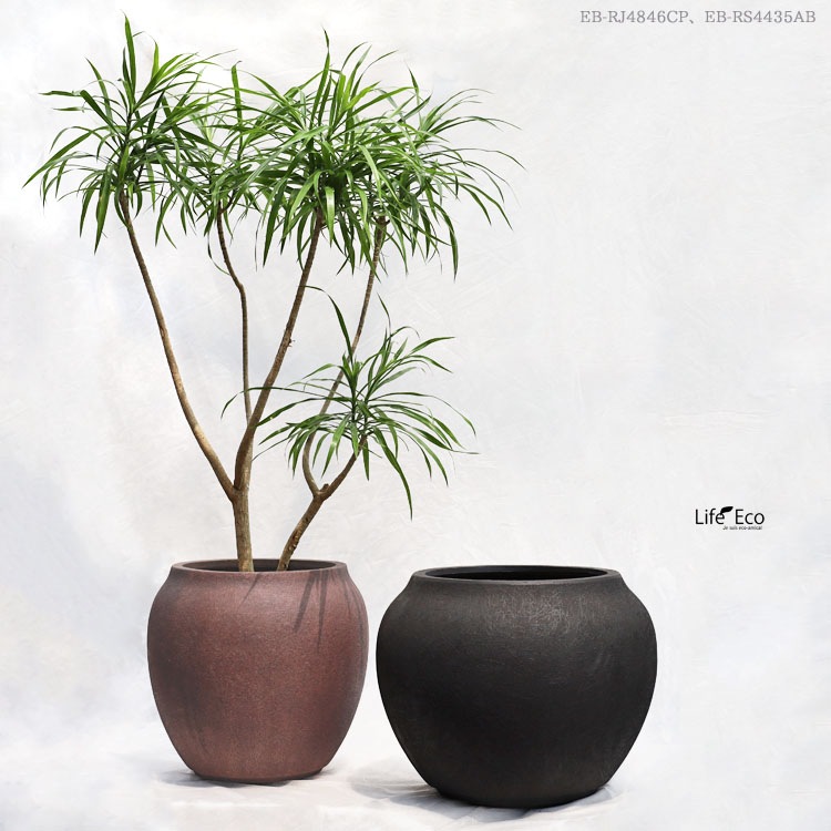 植木鉢 軽量大型 FRP製 ルノ シャロージャー カプチーノ（ブラウン・茶） / φ45cm×H35cm（14号）【送料E】
