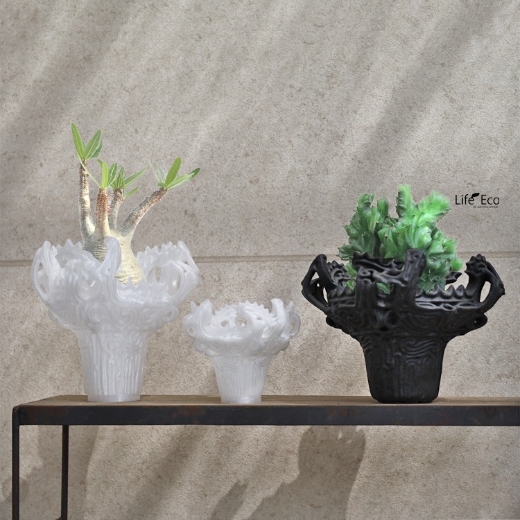 植木鉢 3Dプリンター製 KAENポット（縄文火焔土器型） スリム ホワイト（白） / φ21cm×H20cm（7号）【送料D】