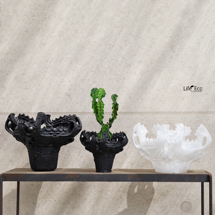 植木鉢 3Dプリンター製 KAENポット（縄文火焔土器型） スリム ホワイト（白） / φ21cm×H20cm（7号）【送料D】