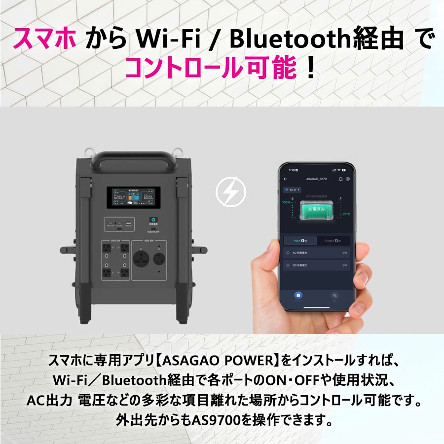 可搬式ポータブル電源・バッテリー AS9700【超大容量9792Wh】【超大出力6000W】【超速充電2.5時間】【超長寿命6000回】【組立て・設置工事不要】