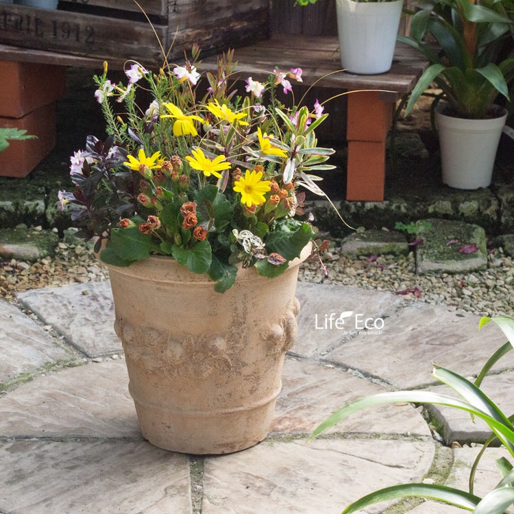 植木鉢 アンティーク調 素焼き テラコッタ鉢 モンテガロ アンティコ φ25cm×H25cm（8号）【送料E】