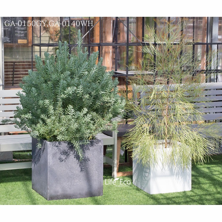 植木鉢 軽量 ファイバークレイ製 バスク キューブ グレー 灰 50cm（17号）【送料F】