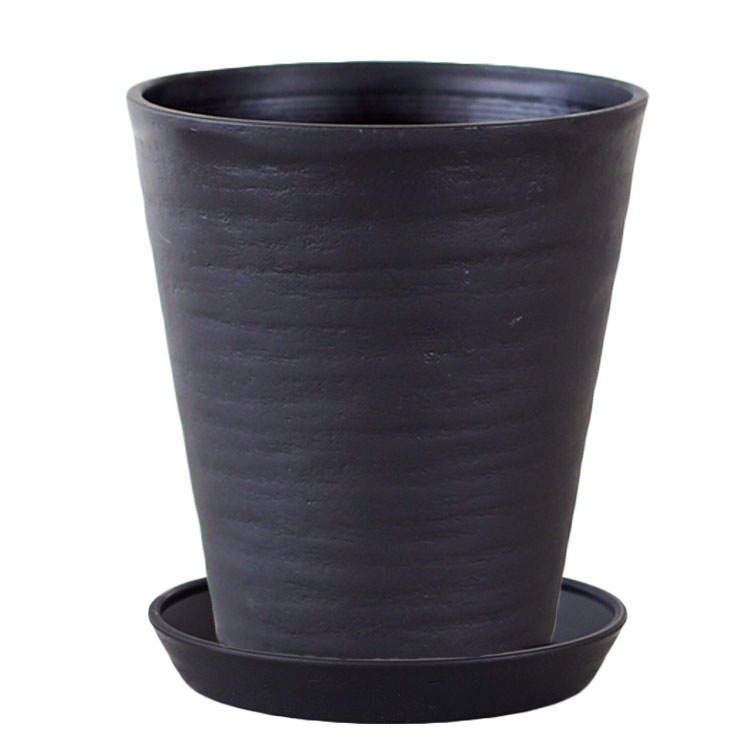 植木鉢 樹脂製ポット セラアート ラウンド 長鉢 ブラック（黒）φ21cm×H22.7cm（7号）受皿付【2個入】【送料B】