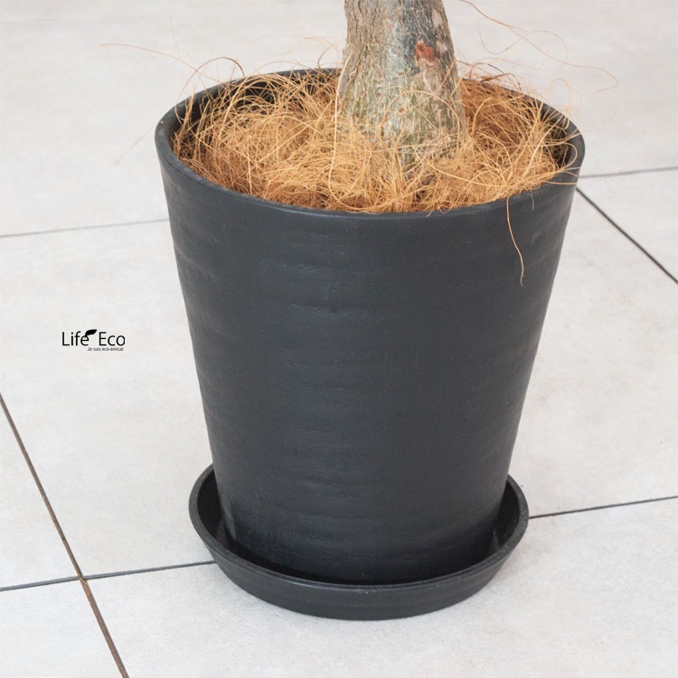 植木鉢 樹脂製ポット セラアート ラウンド 長鉢 ブラック（黒）φ21cm×H22.7cm（7号）受皿付【2個入】【送料B】