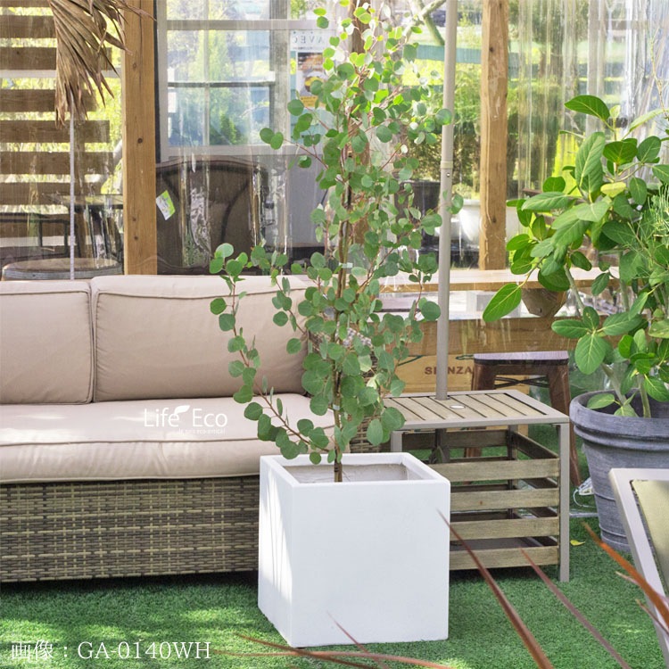 植木鉢 軽量 ファイバークレイ製 バスク キューブ ホワイト 白 60cm（20号）【送料G】