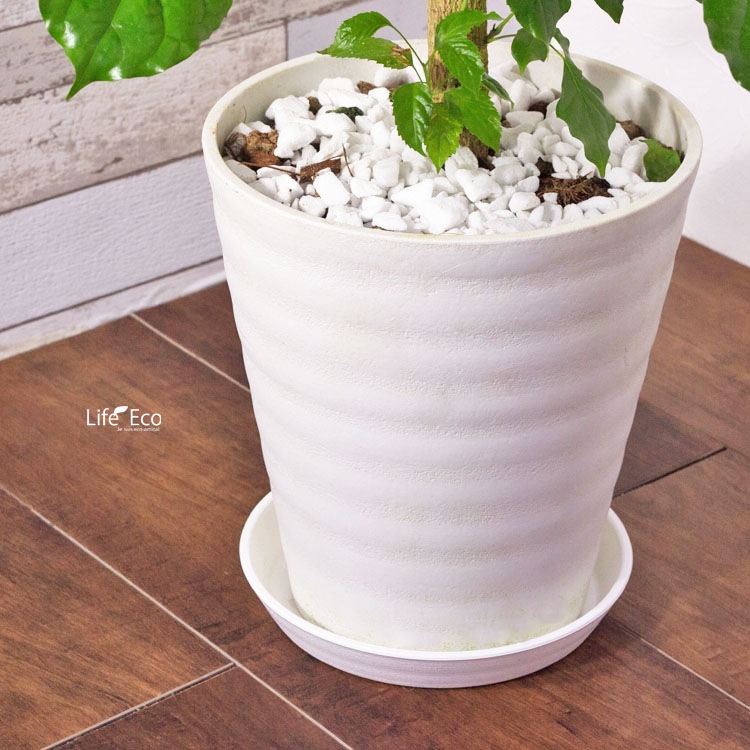 植木鉢 樹脂製ポット セラアート ラウンド 長鉢 ホワイト（白）φ28.5cm×H33cm（10号）受皿付【2個入】【送料C】