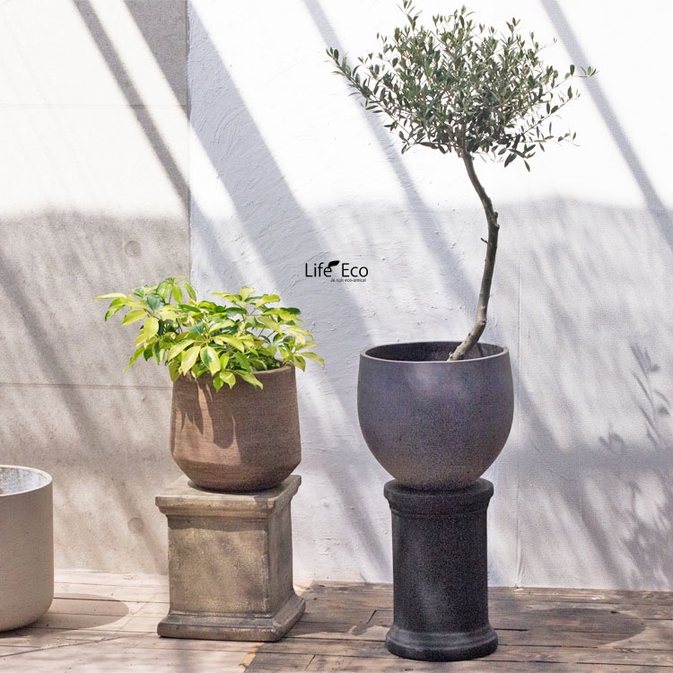 花台（鉢置台） テラコッタ製 ペデスタル クラシックシリンダー アンティークブラック（黒） φ22cm×H34cm【送料B】