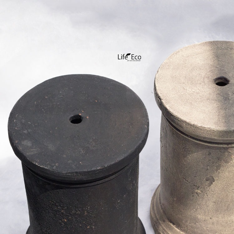 花台（鉢置台） テラコッタ製 ペデスタル クラシックシリンダー アンティークブラック（黒） φ22cm×H34cm【送料B】