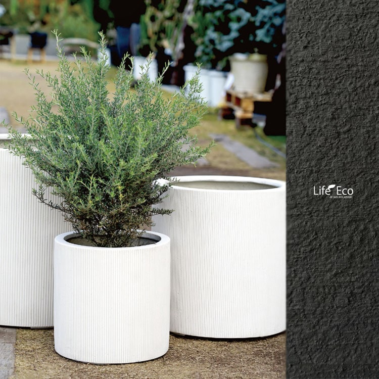 植木鉢 軽量大型 FRP製 エンバス シリンダー ホワイト（白） / φ30cm×H30cm（10号）【送料E】