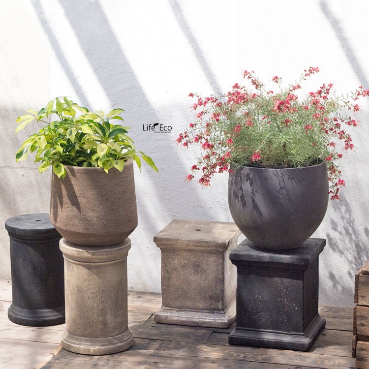 花台（鉢置台） テラコッタ製 ペデスタル クラシックスクエアー アンティーククリーム（ベージュ） □25.5cm×H30cm【送料B】