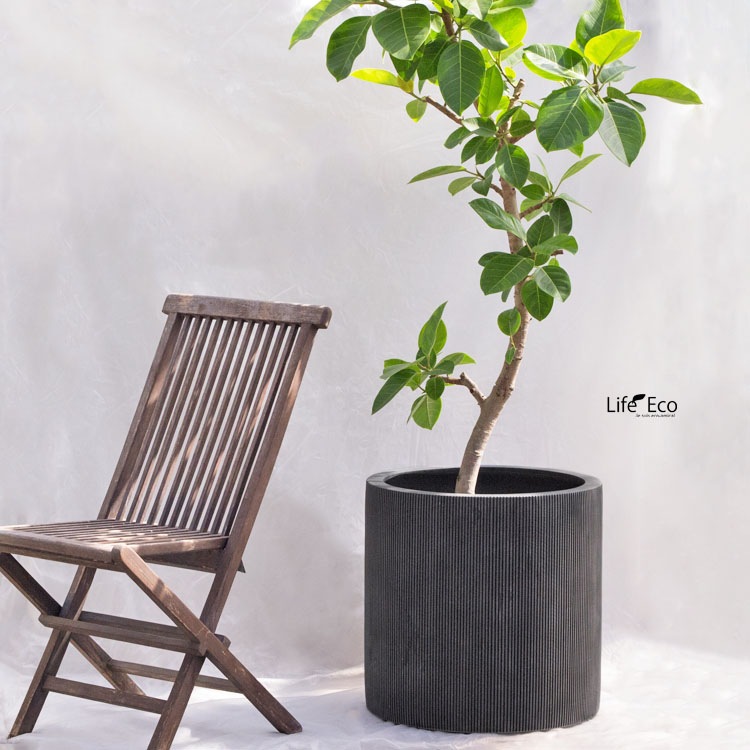 植木鉢 軽量大型 FRP製 エンバス シリンダー ブラック（黒） / φ50cm×H50cm（17号）【送料F】