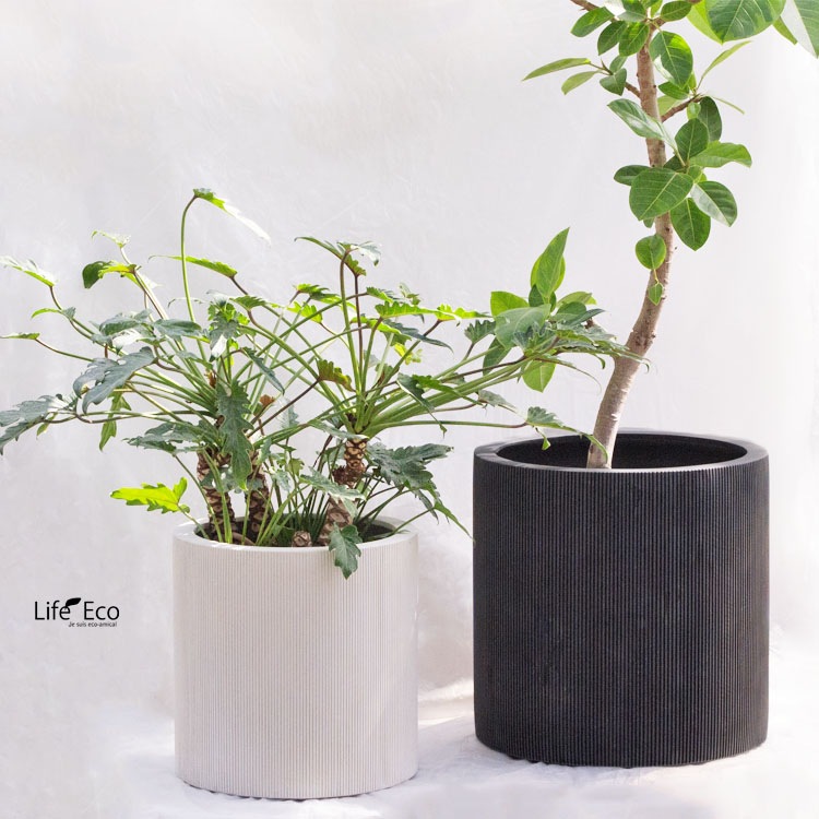 植木鉢 軽量大型 FRP製 エンバス シリンダー ブラック（黒） / φ50cm×H50cm（17号）【送料F】