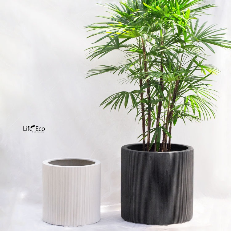 植木鉢 軽量大型 FRP製 エンバス シリンダー ブラック（黒） / φ50cm×H50cm（17号）【送料F】
