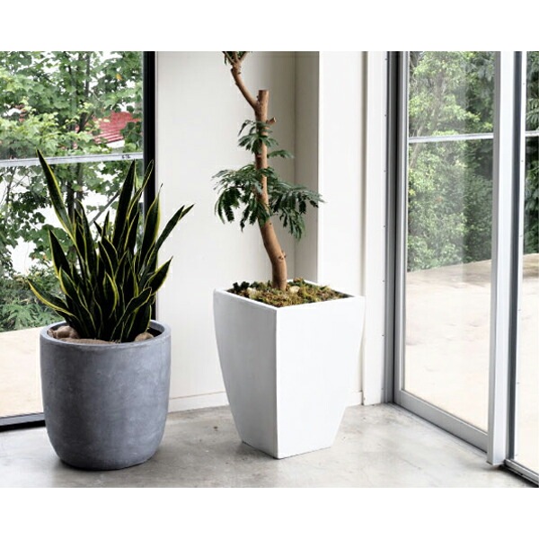 植木鉢 軽量 ファイバークレイ製 バスク ラウンド グレー 灰 43cm（14号）【送料F】