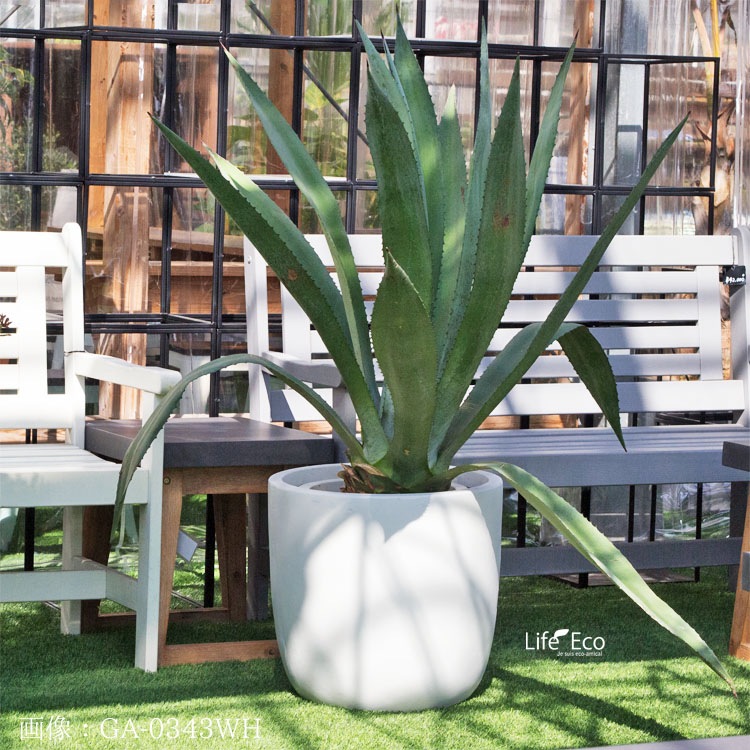 植木鉢 軽量 ファイバークレイ製 バスク ラウンド ホワイト 白 43cm（14号）【送料F】