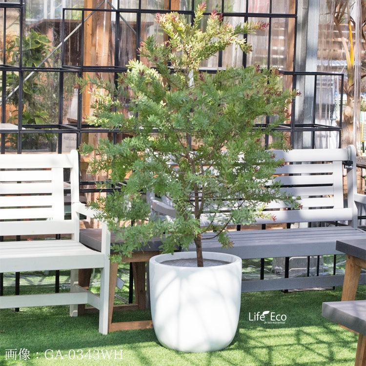 植木鉢 軽量 ファイバークレイ製 バスク ラウンド ホワイト 白 51cm（17号）【送料G】