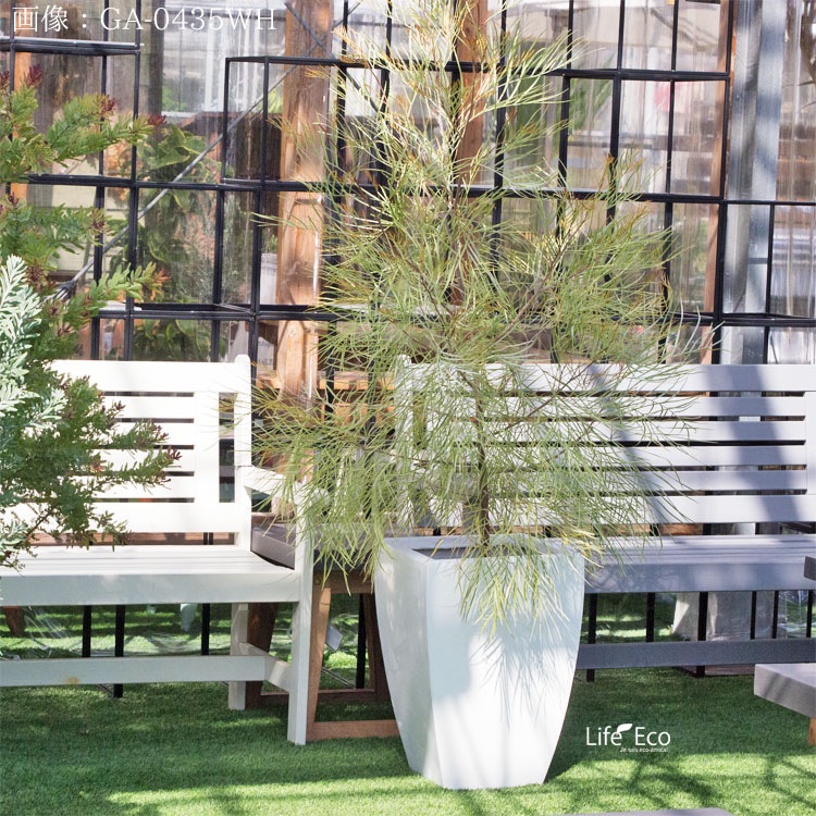 植木鉢 軽量 ファイバークレイ製 バスク スクエアー ホワイト 白 44cm（15号）【送料G】