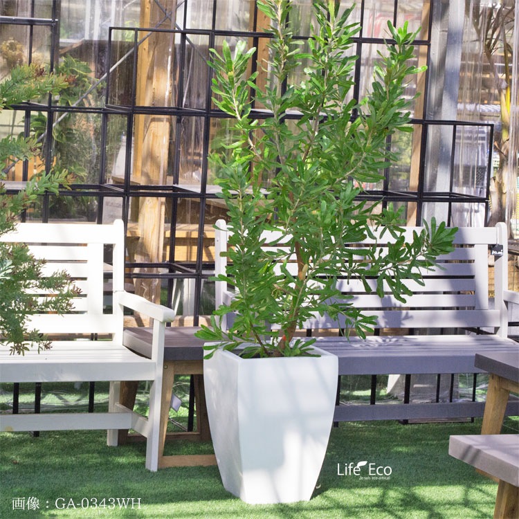 植木鉢 軽量 ファイバークレイ製 バスク スクエアー ホワイト 白 44cm（15号）【送料G】