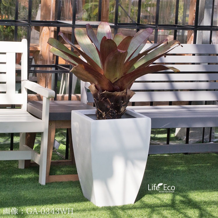 植木鉢 軽量 ファイバークレイ製 バスク スクエアー ホワイト 白 44cm（15号）【送料G】