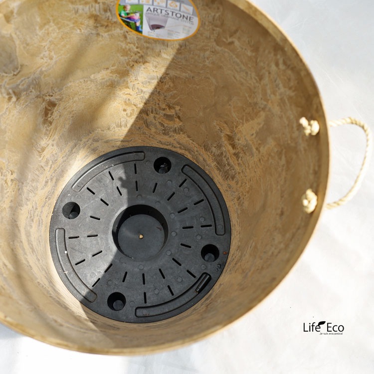 植木鉢 底面給水型(底栓付) アートストーン ラウンド ベージュ ロープ付 47cm（16号）【送料C】