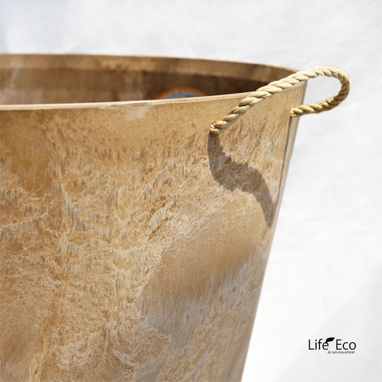 植木鉢 底面給水型(底栓付) アートストーン ラウンド ベージュ ロープ付 47cm（16号）【送料C】