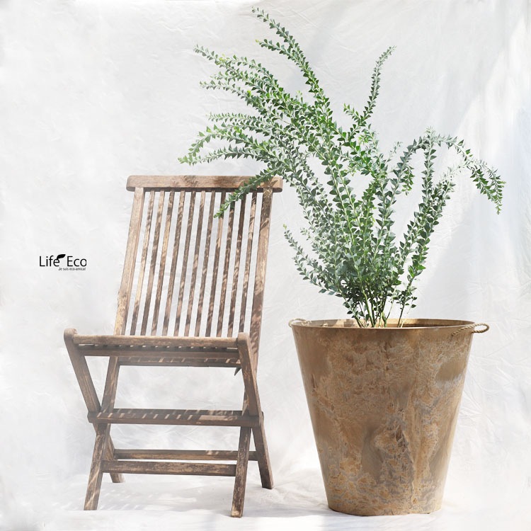 植木鉢 底面給水型(底栓付) アートストーン ラウンド ベージュ ロープ付 47cm（16号）【送料C】