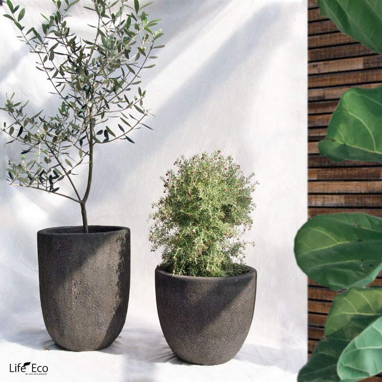 植木鉢 釉薬陶器製 大型 おしゃれ ボルカーノ ラウンド Fブラック（黒） φ33cm×H29cm（11号）【送料E】