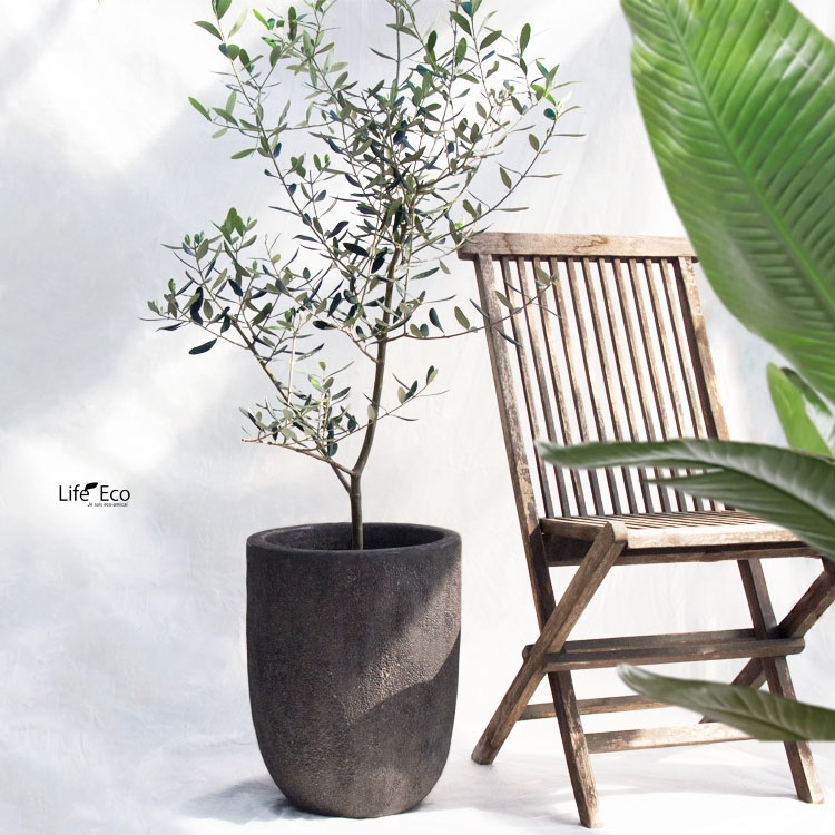 植木鉢 釉薬陶器製 大型 おしゃれ ボルカーノ ラウンド Fブラック（黒） φ33cm×H29cm（11号）【送料E】