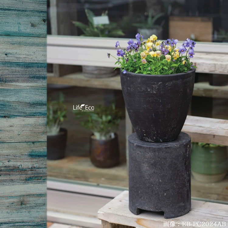 花台（鉢置台） テラコッタ製 ペデスタル プリズム アンティークグレー □35cm×H45cm【送料E】