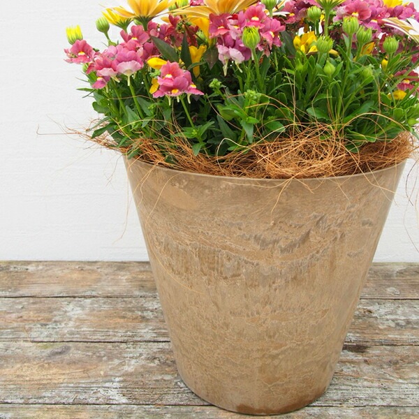 植木鉢 底面給水型(底栓付)アートストーン ラウンド ベージュ 22cm（7号）【2個入】【送料B】