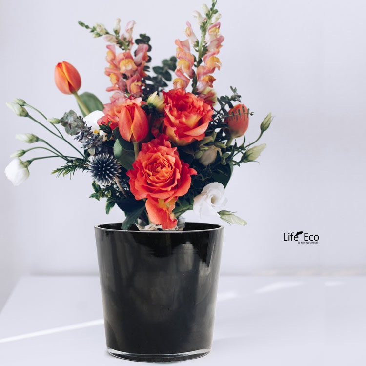 花器・鉢カバー 色ガラス製 ラウンド ブラック（黒） / φ15cm×H15cm（5号）【在庫処分品】【送料B】