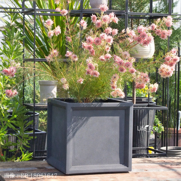 植木鉢 大型 FRP製（ファイバー） おしゃれ 軽量 LL ブリティッシュ Pキューブ グレー（灰）□39cm×H39cm（13号）【送料E】