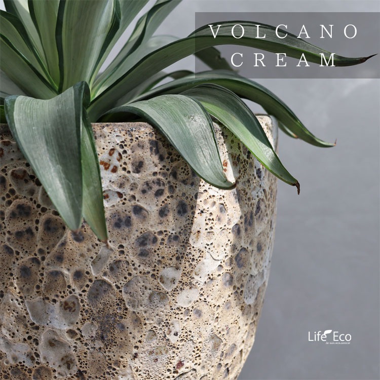 植木鉢 釉薬陶器製 大型 おしゃれ ボルカーノ ラウンド クリーム（ベージュ）φ46cm×H40cm（15号）【送料G】