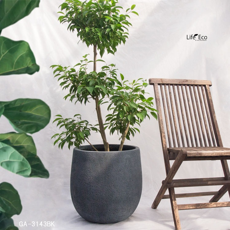 植木鉢 ファイバークレイ製 グレイニー エッグ ブラック（黒） / φ35.5cm×H35.5cm（12号）【送料E】