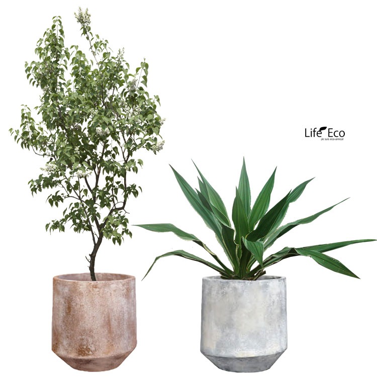 植木鉢 ファイバーセメント製 スクーロ ラウンド アンティークホワイト（ライトグレー） / φ31cm×H34cm（10号）【送料E】