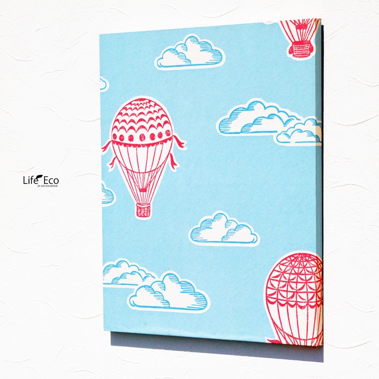 アートパネル（アートボード、インテリアパネル）空と気球 ブルー（青） Lサイズ / W45cm×D65㎝（厚み2㎝）【送料C】