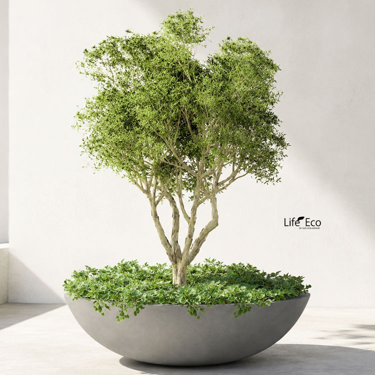 植木鉢 大型 軽量 FPR製 モードライト ローボウル アンティークホワイト（白） / φ70cm×H20.5cm（23号・23寸）【大型貨物扱い】【法人配達】【パレット配送・送料お見積り】