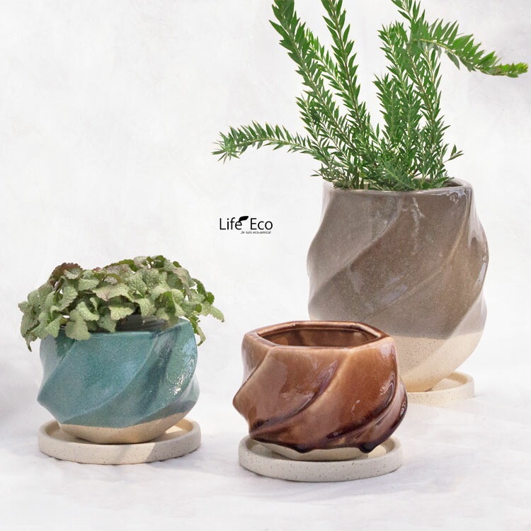 植木鉢 インテリアポット 釉薬陶器製 イリー トール ブラウンφ15.5cm×H18.5cm【送料B】